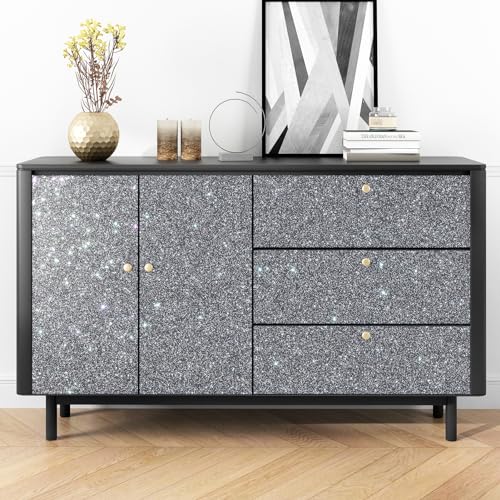 Yullpaper Graue Glitzer Tapete Selbstklebend Wand Tapeten Wohnzimmer Schlafzimmer Glitzer Klebefolie Grau für Möbel Dekofolie Möbelfolie Selbstklebend Glitzer Folie für Wand Schrank 40cm X 200cm von Yullpaper