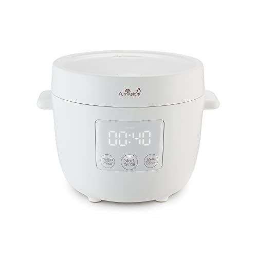 Yum Asia Tsuki Mini-Reiskocher mit Shinsei-Keramikschüssel (2,5 Tassen, 0,45 Liter), 5 Reiskochfunktionen, 2 Multicooker-Funktionen, verstecktes LED-Display, 220–240V (Pebble White) von Yum Asia