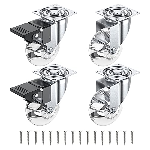 Lenkrollen, Möbelrollen, Rollen für Möbel, Schwerlastrollen, Transportrollen, Möbelraddurchmesser: 50 mm, transparent, 2 mit Bremsen + 2 ohne Bremsen von Yumyolk