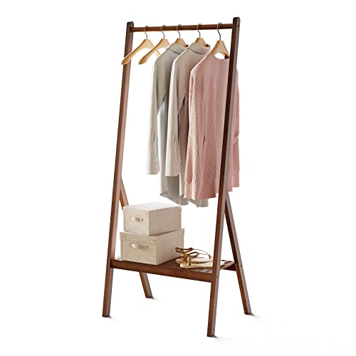 Yumyolk Kleiderständer bambus, 69 x 48 x 158 cm Multifunktional Garderobenständer, Kleiderstange Schlafzimmer mit Schuhregal, Vintage braun von Yumyolk