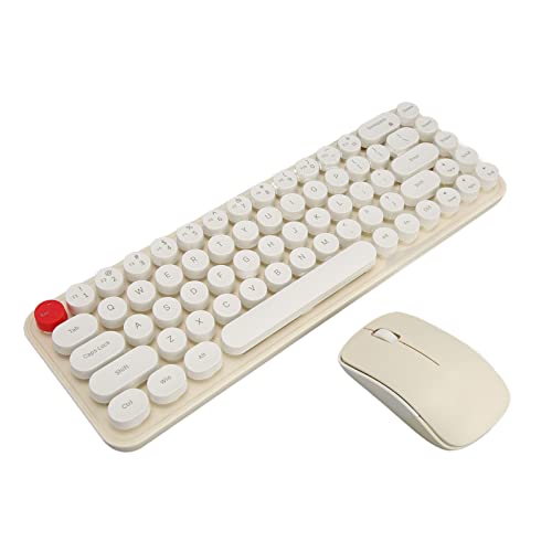 2,4 G Kabelloses Tastatur- und Maus-Kombi-Set, 68 Runde Tasten, Bunte Retro-Tastatur, Exquisite Schreibmaschinen-Tastatur, Unterstützt Tastenkombinationen für Windows (Beige) von Yunseity