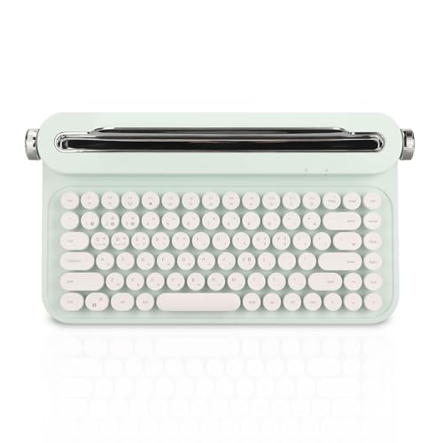 Retro-Schreibmaschinentastatur, Tragbare BT-Tastatur mit 86 Tasten, Anschluss von 3 BT-Geräten, Niedliche Bunte Runde Tasten, ästhetische Vintage-Tastatur mit Integriertem Ständer (Minzgrün) von Yunseity