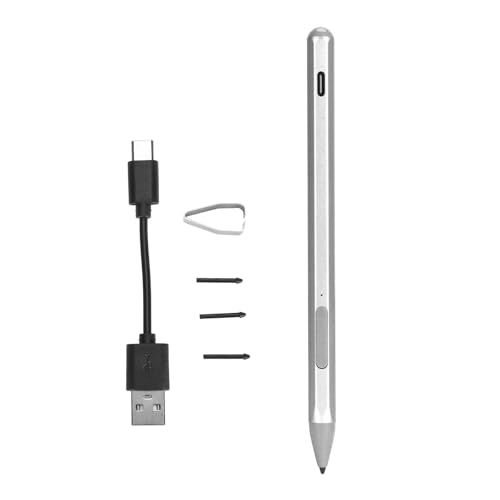 Stylus Pen für Surface Pro X, 9, 8, 7, 6, 5, 4, 3, Book 2, wiederaufladbarer MPP 2.0 Tilt Pen mit 4096 Druckstufen, Palm Rejection, 3 Ersatzfedern (Silver) von Yunseity