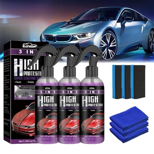 High Protection 3in1 Spray, Nano Spray Auto keramikversiegelung, Auto-Nano-Beschichtungsspray, Car Nano Kratzer Spray, Autolack Außen Restaurator Autopolitur (3 Stück) von YuuFcy