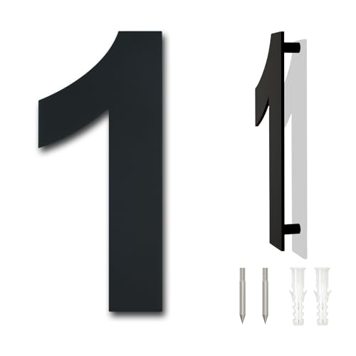 Edelstahl metall Hausnummer - Höhe 125mm - Schrift Arial - moderner schwarze (Nummer 1) von Ywonoby