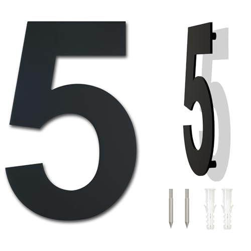 Edelstahl metall Hausnummer - Höhe 178mm - Schrift Arial - moderner schwarze (Nummer 5) von Ywonoby