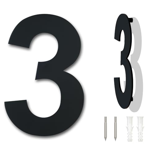 Gebürsteter moderner Edelstahl Hausnummer-152mm hoch-schwarze Beschichtung, schwebende Erscheinung (Nummer 3) von Ywonoby