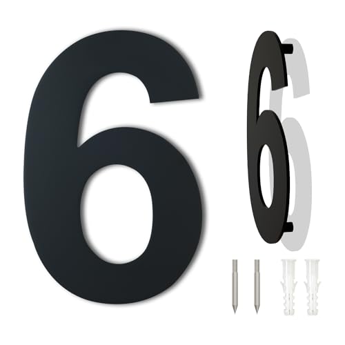 Gebürsteter moderner Edelstahl Hausnummer-152mm hoch-schwarze Beschichtung, schwebende Erscheinung (Nummer 6) von Ywonoby