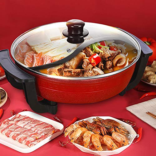 6L Hot Pot Elektrisch,1300W Elektrische Antihaft Hot Pot Topf, Mit 2 Kammern Shabu Shabu Ø30cm +Deckel, für Küchen Suppentopf Kochgeschirr von YyanLAK