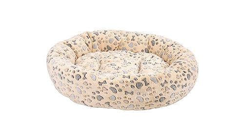 Korb rund, Mikrofaser, Sherpa, herausnehmbares Kissen, 60 x 55 x 18 cm, Beige/Grau von ZAMIBO