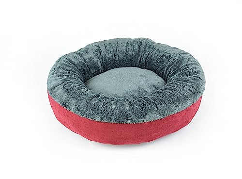 Korb rund Donut Durchmesser 60 cm, Plüsch, Grau, Samt Rot von ZAMIBO