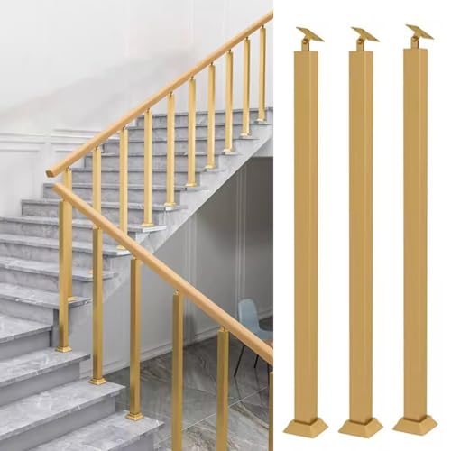 Geländer Treppengeländer Goldene Quadratische Treppengeländerpfosten - 270 Verstellbare Geländerspindeln Aus Metall, Eisen Geländerstäbe Für Treppen, Balkone Und Terrassen Im Freien (Color : 3 Pcs, von ZAQYCM