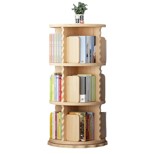 3-stöckiges drehbares Bücherregal 360° drehbares Bücherregal Holz drehbare stapelbare Regale bodenstehendes Aufbewahrungsregal verwendet in Schlafzimmern Wohnen Arbeitszimmer (Color : Wood Color-B, von ZCY HOME