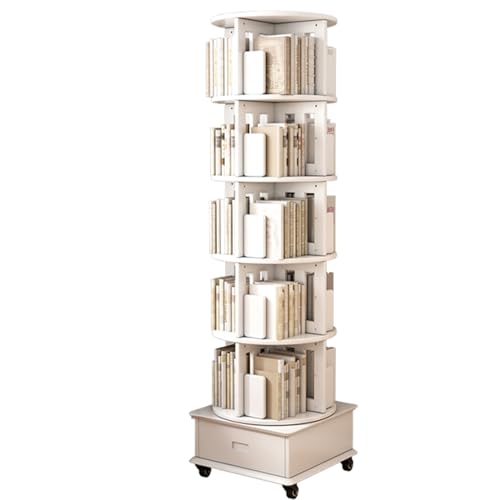 4/5/6 stufiges drehbares Bücherregal, kreatives Bücherregal mit Staufächern, leicht zu bewegen, Wohnzimmer, Schlafzimmer, Arbeitszimmer, Bücherregal (Color : Weiß, S : 185 * 47cm) von ZCY HOME
