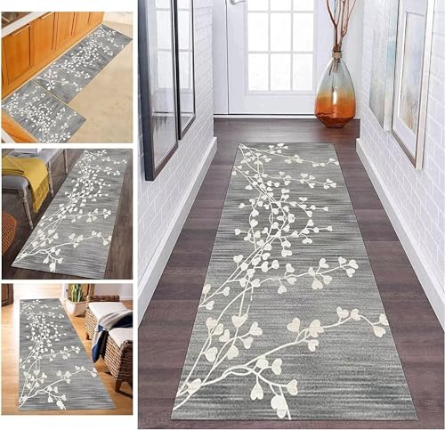 Läufer Teppich Flur Grau Korridor Modern rutschfest Designer, Küchenläufer TeppichLäufer Waschbar für Flur, Schlafzimmer, Wohnzimmer, Breite 60cm/ 70cm/ 80cm/ 90cm/ 100cm/ 110cm ( Size : 70x300cm ) von ZDYHMrj