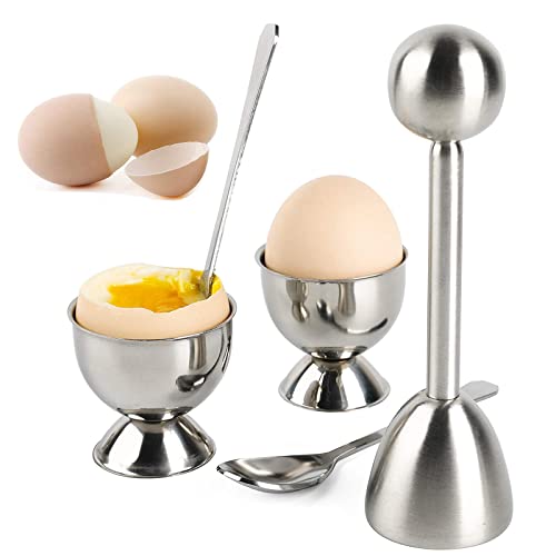 Eierknacker-Aufsatz-Set für weiche, hartgekochte Eier, Eitrenner, mit 1x Eierköpfer 2X Eierbecher 2X Eier-Löffel,Cutter Shell Separator Entferner für Frühstück, Küchenwerkzeug von ZEACCT