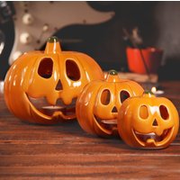 Keramik Halloween Kürbis Teelichthalter 3Er Set, Jack O Laternen, Dekoration, Handgefertigte Kerzenhalter, Herbst Home Dekor von ZEEMRusticHomeDecor