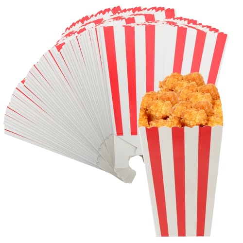ZEONHEI 60 Stück Popcorn Tüten, Popcorn Boxen Pappe-Süßigkeiten-Behälter Set Süßigkeiten Tüten kleine Candy Tüten für Party, Filmabend, Ostern, Rot und Weiß Streifen Muster von ZEONHEI