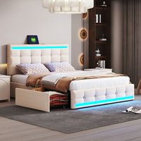 Stauraumbett Betten mit Bettkästen 200 x 140 cm Bett mit Lattenrost Erwachsene Einzelbett mit 4 Schubkästen Grau - Beige von ZERBACO