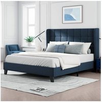 Betten für Erwachsene Polsterbett in modernem Design und Polsterkopfteil, Doppelbett 140x200cm blau - Blau von ZERBACO