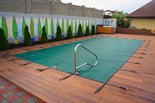 Einziehbare Feder-Pool-Winterabdeckung für rechteckiges, quadratisches, rundes Schwimmbad, elastisches Netzgewebe, Cubierta para Piscina, grün, massiv, mit Messing-Zubehörwerkzeug, in den Boden eing von ZFSSH