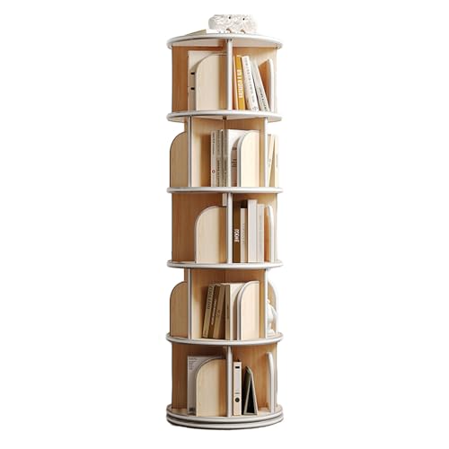 2–5-stufiges Drehbares Bücherregal, Um 360° Drehbares Bücherregal, Bodenstehendes CD-Regal Aus Holz, Spart Platz For Schlafzimmer, Wohnzimmer, Spielzimmer ( Color : Wood color , Size : 5 tiers ) von ZFUCMAYL