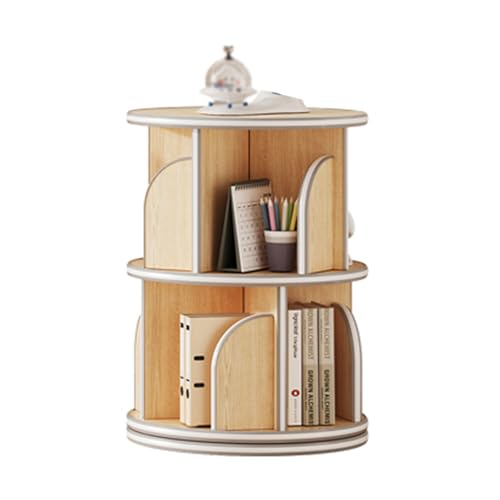 Um 360° Drehbarer Bücherregal-Turm, 5-stufiges Drehbares Bücherregal, Bodenstehendes CD-Regal Aus Holz, Platzsparend For Schlafzimmer, Wohnzimmer, Spielzimmer ( Color : Wood color , Size : 2 tiers ) von ZFUCMAYL