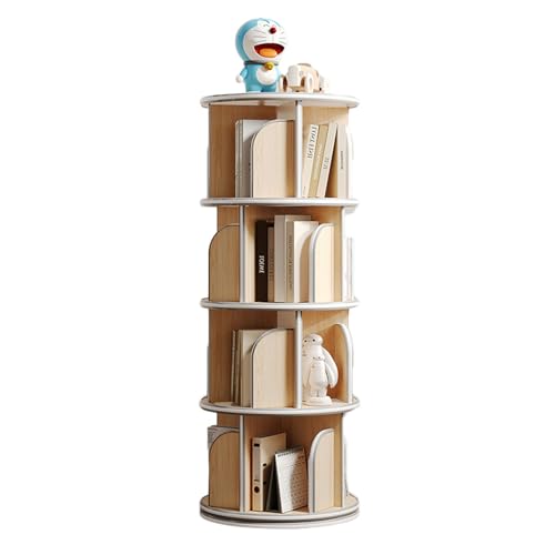 Um 360° Drehbarer Bücherregal-Turm, 5-stufiges Drehbares Bücherregal, Bodenstehendes CD-Regal Aus Holz, Platzsparend For Schlafzimmer, Wohnzimmer, Spielzimmer ( Color : Wood color , Size : 4 tiers ) von ZFUCMAYL