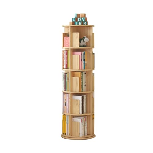 ZFUCMAYL 360° Drehbarer Bücherregal-Turm, 6-stufiges Bücherregal, Bodenstehender CD-Regal Aus Holz for Kleinen Raum, Einfache Montage for Wohnzimmer, Spielzimmer, Büro (Size : 5 Tiers) von ZFUCMAYL