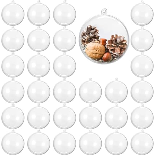 ZGCXRTO 30 Stück transparente Kunststoffkugeln, befüllbare Ornament-Kugel, DIY-Weihnachtsdekoration, Baumkugeln, Basteln, transparente Kugel, Geschenke für Weihnachten, Hochzeit, Party, von ZGCXRTO