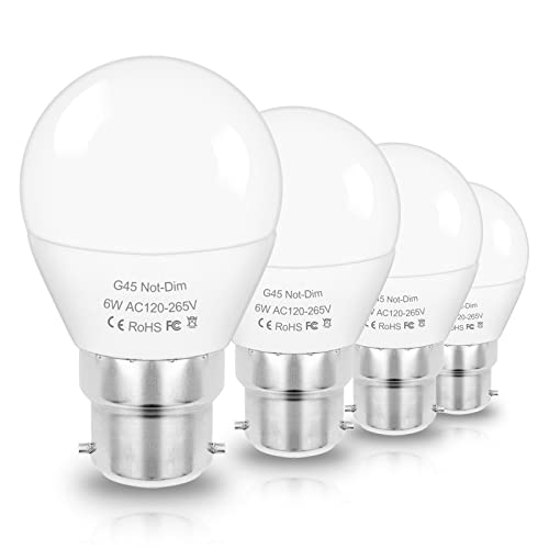 ZHENMING B22 Bajonett LED Glühbirne 6W Ersetzt G45 Golfballform 60W Glühlampe Leuchtmittel, 3000K Warmweiß 120V-265V 700LM Nicht Dimmbar B22D/BC Cap Lampen, 4er Pack von ZHENMING