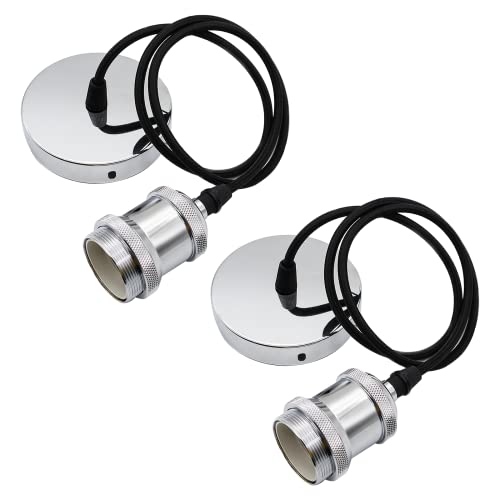 ZHIQIN 2 Stücke Lampenaufhängung Silber mit 100cm Kabel Höhenverstellbar Standard E27 Socket Lampen Halterung ideal für Deckenlampe Wohnzimmer Schlafzimmer (E) von ZHIQIN