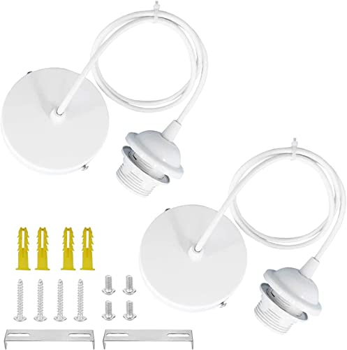 ZHIQIN 2 Stücke Metall Lampenaufhängung E27 Lampenfassen mit 100CM Kabel Schnurpendel Höhenverstellbar Lampenhalterung ideal für Deckenlampe Wohnzimmer Weiß von ZHIQIN