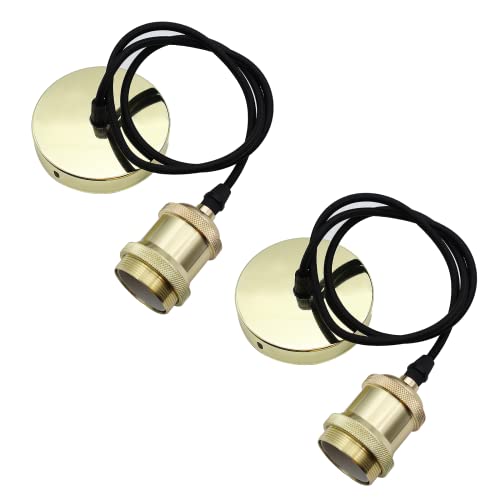 ZHIQIN 2 Stücke Metall Lampenaufhängung Gold E27 Lampenfassen mit Kabel 100CM Schnurpendel Pendelleuchte Kabel Lampenhalterung ideal für Deckenlampe Wohnzimmer(D) von ZHIQIN