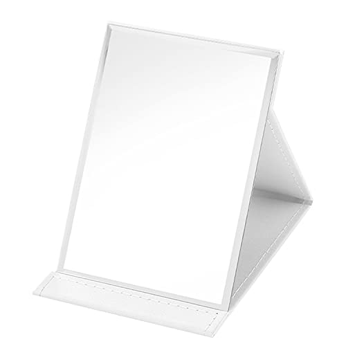 ZHIQIN Klappbar Spiegel Tragbarer Reisespiegel Multi Standwinkel Super HDSchminkspiegel mit Weiß PU Leder Hülle Tischspiegel,(210 x 150mm) von ZHIQIN