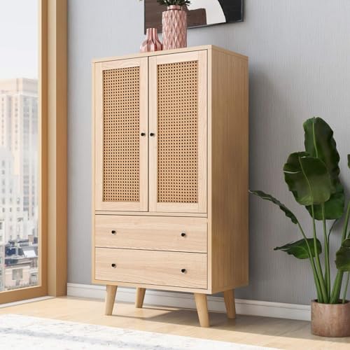 ZHOMGG Sideboard mit großem Stauraum Mehrzweckschrank mit Zwei Türen und 2 Schubladen Holz Wohnzimmer möbel, Kommode, Rattan-Design, 120 x 60 x 40 cm (1) von ZHOMGG