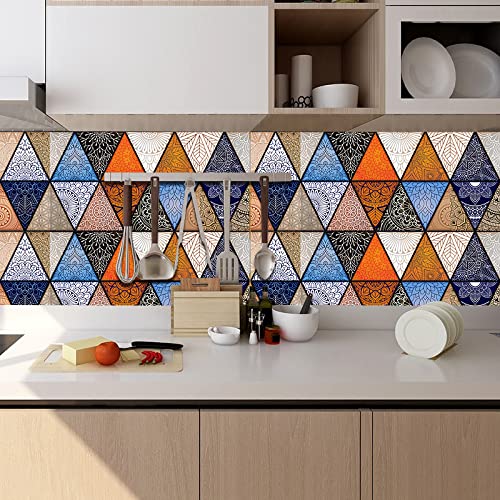 Fliesenaufkleber Dreieck Orange Blau Mosaikfliesen PVC Klebefliesen Bad Wasserdicht Küchenrückwand Folie Küchenrückwand Selbstklebend Dauerhaft Fliesenfolie 10x10cm/10 pcs von ZHOUHONG