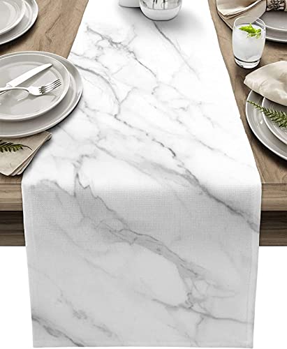 Tischläufer Marmor Weiß Tischläufer Frühling Polyester Abwaschbar Tischläufer Filz für Familienfeiern Hochzeiten Hotel Indoor und Outdoor Party Table Runner Modern 33x178cm von ZHOUHONG