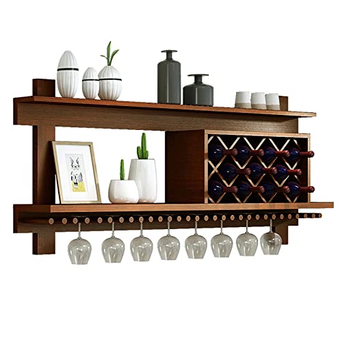 ZHOUT Weinpräsentationsregal aus Holz, Wand-Weinregal, freistehendes Präsentationsregal, mit einem Glashalter aus Metall, 3-lagiges Wand-Weinregal von ZHOUT