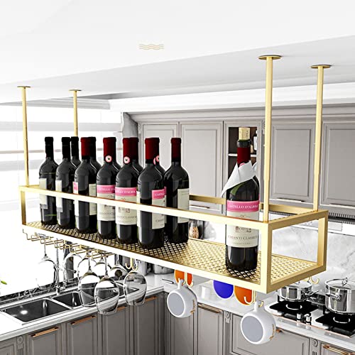 ZHOUT Weinregal an der Decke, Weinglashalter zum Aufhängen von Stielgläsern, Weinflaschenregal, schwebendes Weinregal für die Küche unter dem Schrank, verstellbare Höhe und Breite/60 x 25 x 21 cm von ZHOUT