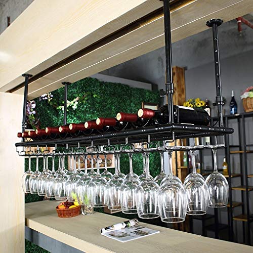 ZHSYXLB Decken-Weinregal zum Aufhängen, höhenverstellbares Weinglasregal, Industrie-Vintage-Bartheke, Weinglasregal, Weinflaschenhalter aus Metall - Schwarz (Size : 80×35cm(32×14inch)) von ZHSYXLB