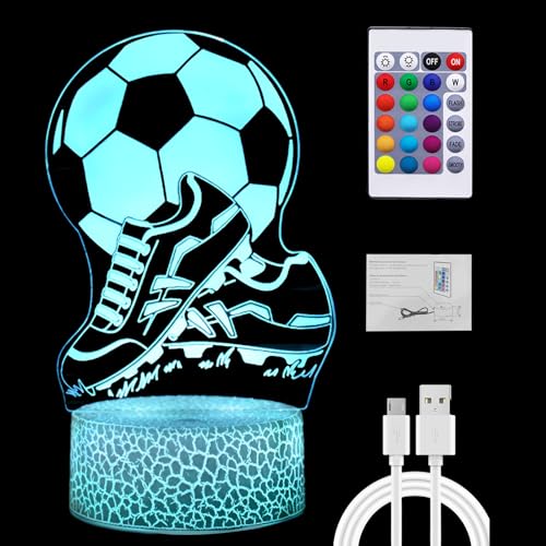 ZJRung 3D Kinder Nachtlicht Fußball 16 Farben Fußball Illusionslampe USB Touch Schalter mit Fernbedienung LED Nachtlicht für den Schreibtisch Fußball Geschenk für Kinder von ZJRung