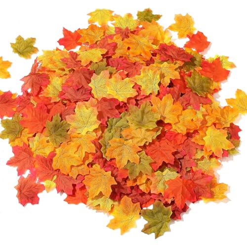 ZKSXOA 100 Künstliche Ahornblätter Herbstlaub Blätter Künstliche Ahornblatt Farbige Herbstblätter Deko Herbst Kunstblätter gemischte Ahorn Laub für Halloween Erntedankfest Hochzeit Dekorationen von ZKSXOA