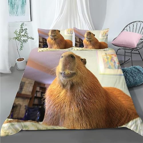 ZLJBB Bettwäsche 135x200 Goldenes Capybara Weiche Mikrofaser Bettwäsche-Set, Bettbezüge mit Reißverschluss,1 x Bettbezug + 2 Kissenbezug 80x80 cm für Kinder Jungs Mädchen von ZLJBB