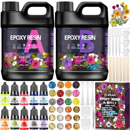 ZLPBAO Epoxidharz Set Anfänger 582ml epoxidharz glasklar gießharz - 1: 1 Verhältnis mit Epoxidharz Farbe, Glitzer, holzstäbchen, Handschuhe UV LED Nagellamp von ZLPBAO