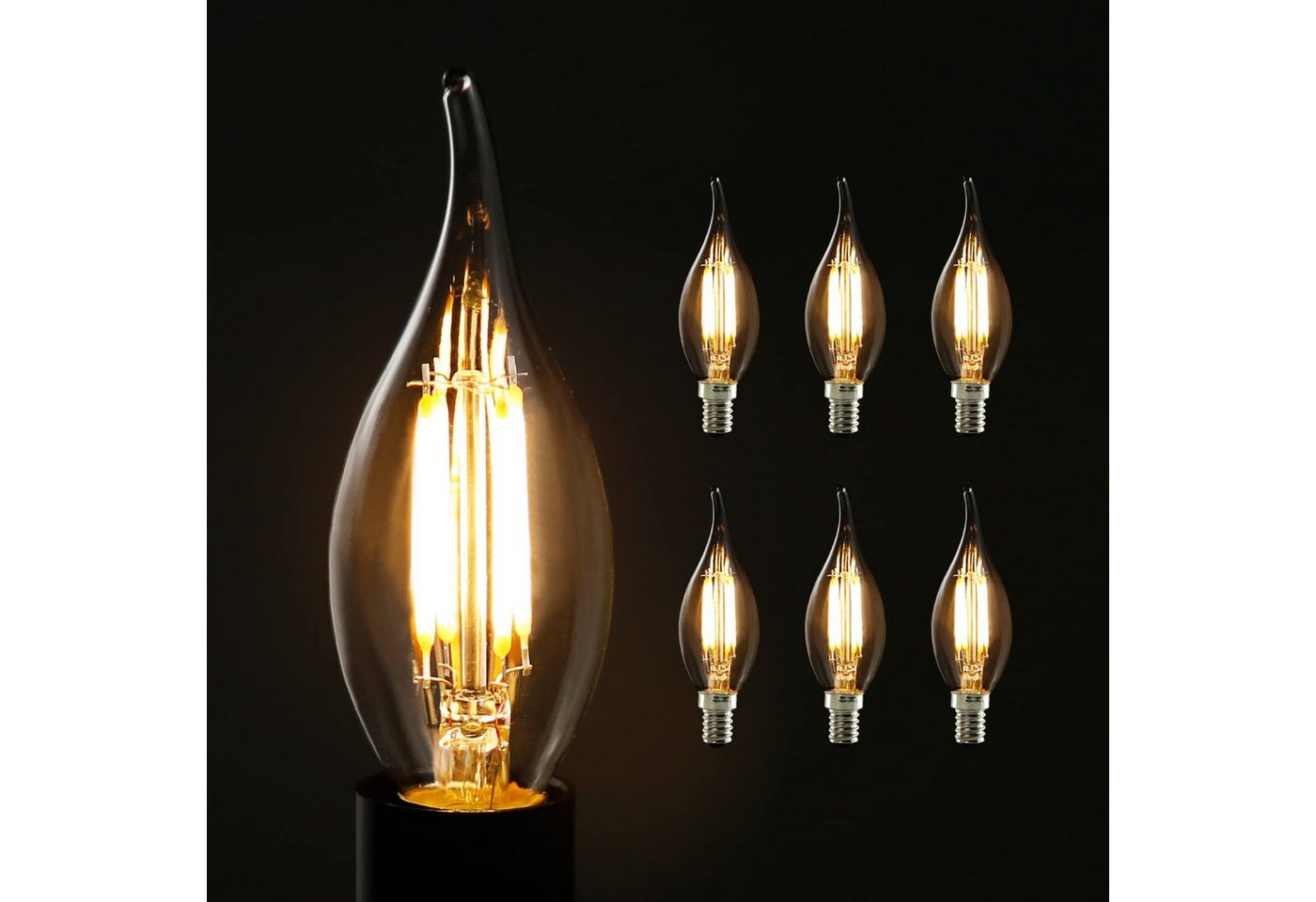 ZMH LED-Leuchtmittel 6X Glühbirne E14 4W Retro Dekorative Kerzenbirne C35L Warmweiß, E14, 6 St., 3000k, Nicht Dimmbar von ZMH