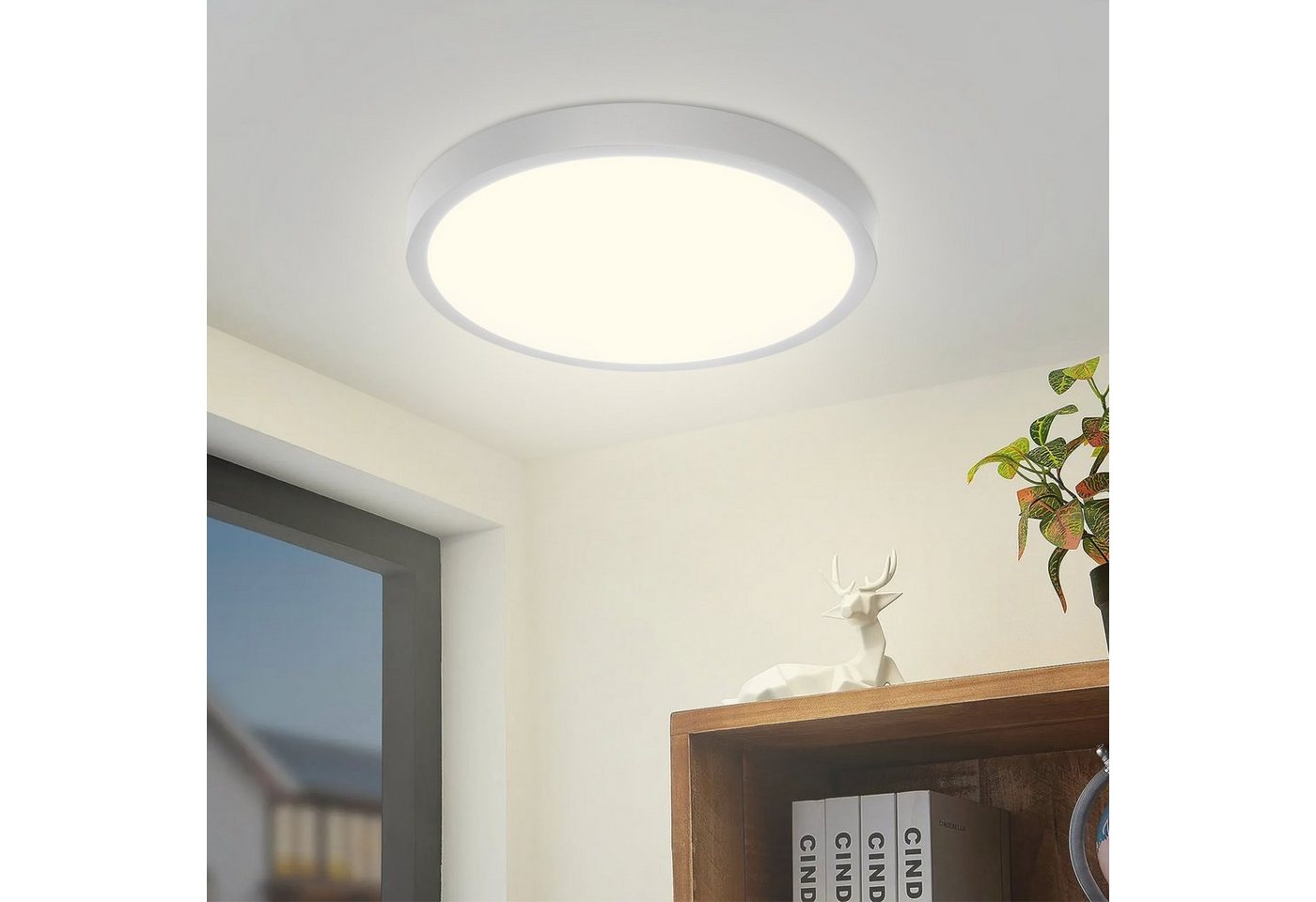 ZMH LED Deckenleuchte Rund Flach 24W Modern für Wohnzimmer, LED fest integriert, neutralweiß, Leicht zu reinigen, wasserdicht, weiß von ZMH