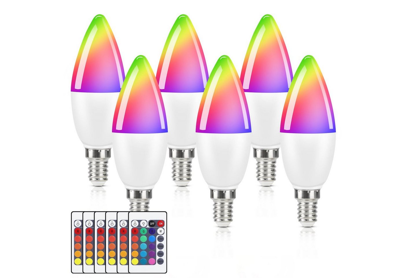 ZMH LED-Leuchtmittel Farbwechsel E14 kerzen/Kugel Lampe RGB 3000k 4w Warmweiß, E14, 6 St., 3000k, Mit Fernbedienung Dimmbar von ZMH