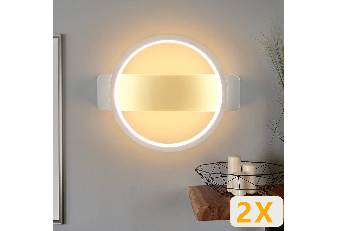 ZMH LED Wandleuchte Innen Modern LED Wandlampe 7W Warmweiß 3000K, 2 Stücke, LED fest integriert, Warmweiß, Weiß von ZMH