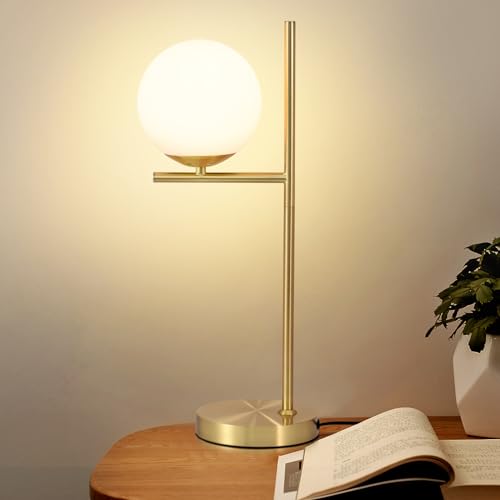 ZMH Tischlampe Wohnzimmer Modern Nachttischlampe - Tischleuchte Gold aus Weiß Glas E27 Fassung Industrial Nachttischleuchte Metall Design nachttischlampe mit Schalter für Schlafzimmer Büro von ZMH